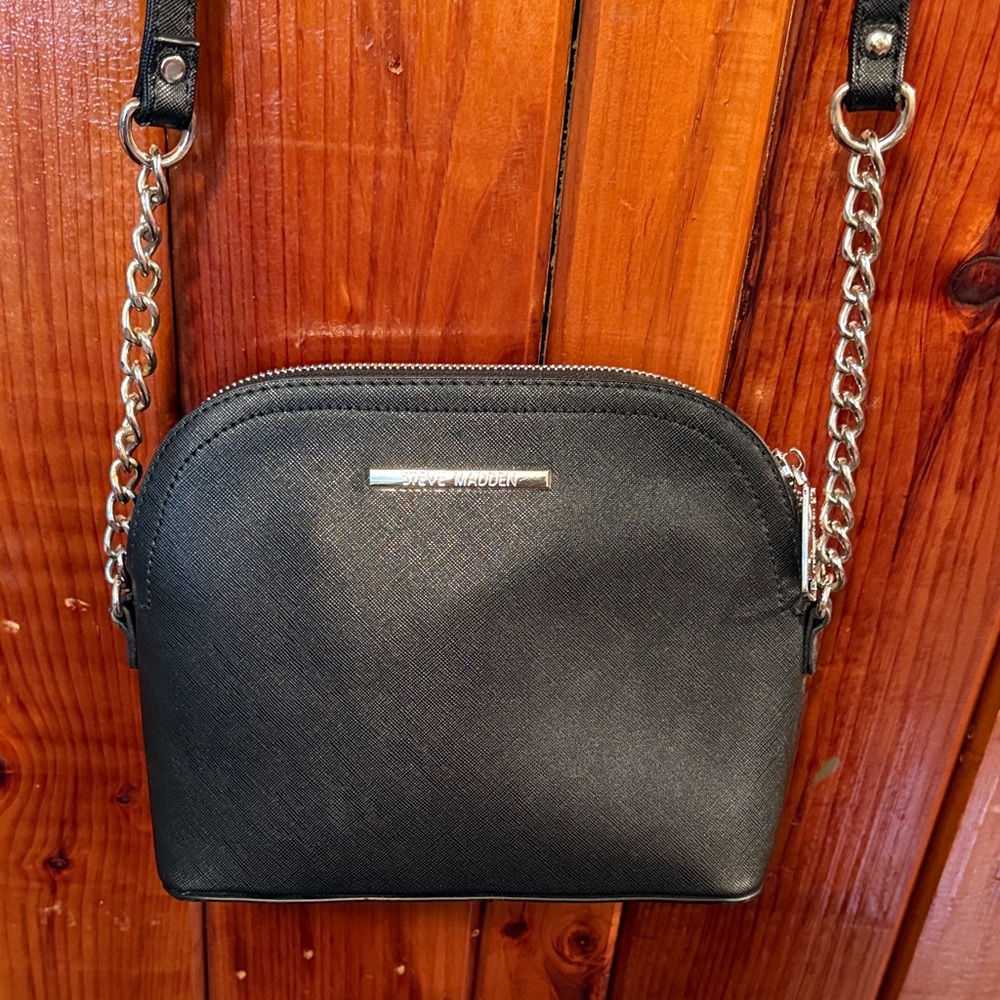 Steve Madden Black Crossbody Bag with Silver Chain